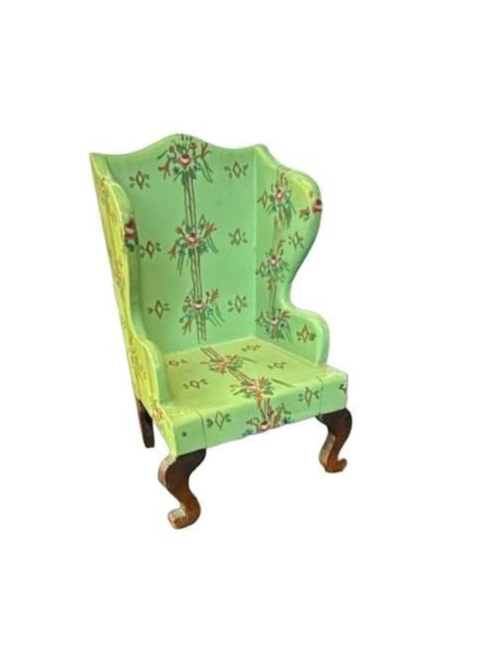 Dollhouse Miniature 1:12 Scale Green Floral Wingback Chair Furniture